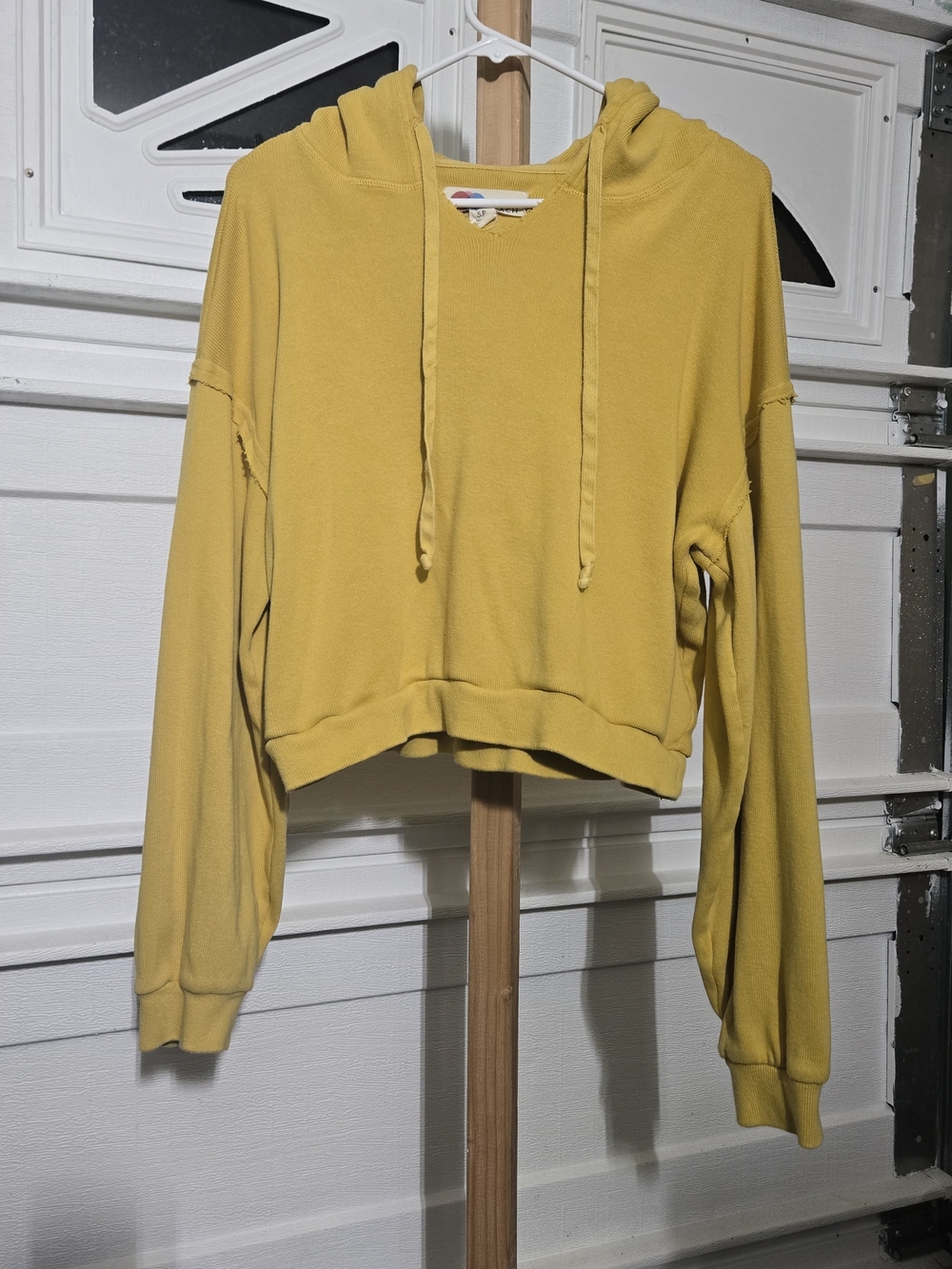Free People Cropped Hooded Sweatshirt in Mustard Yellow